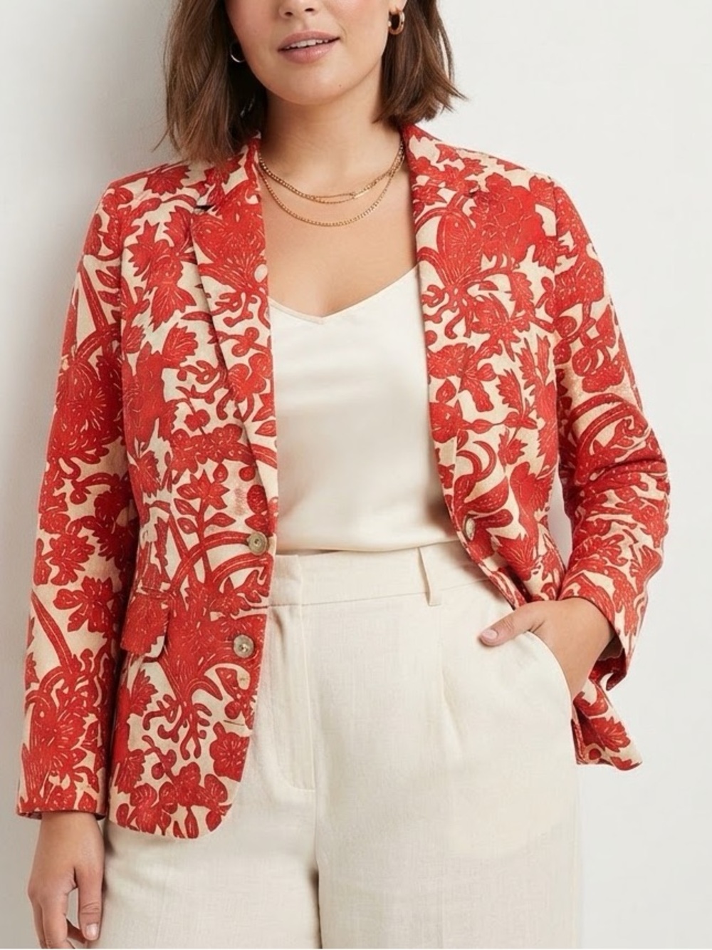 Ann Taylor LOFT Floral Blazer in Red & White Size 12 Like New